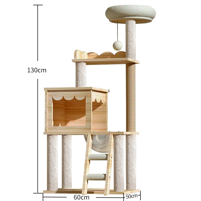 Luxury Comfortable Wooden Cat Climbing Frame Wooden Cat Tree with Sisal Rope Cat Scratching Board